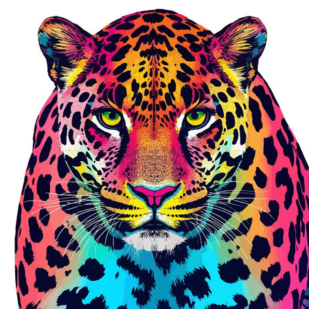 Leopard vector illustration. Hand drawn wild animal portrait with colorful spots.