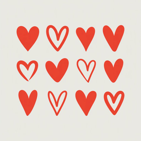 Set of red hearts isolated on white background. Hand drawn vector illustration.のイラスト素材