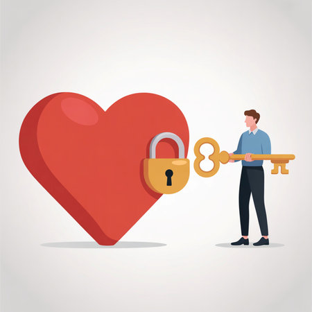Businessman holding a key to the heart. Vector illustration in flat styleのイラスト素材