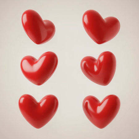 Set of red hearts isolated on white background. 3D illustration.のイラスト素材