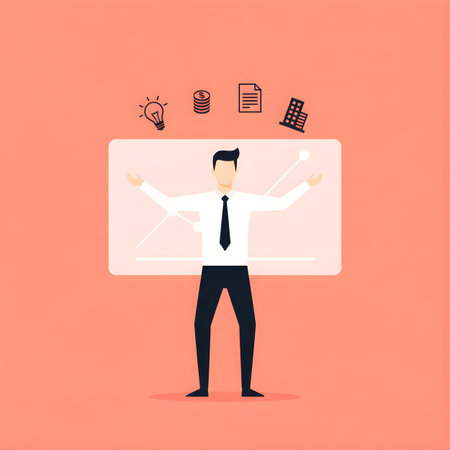 Businessman with presentation board. Vector illustration in flat design style.のイラスト素材
