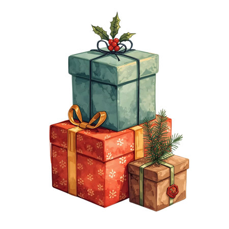 Gift boxes with christmas ornaments. Vector illustration.のイラスト素材