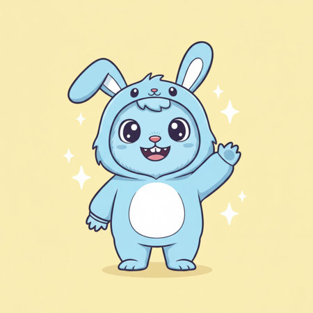 Cute cartoon blue rabbit with blank space for text. Vector illustration.のイラスト素材