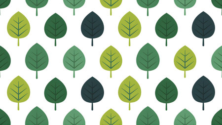 Seamless pattern with green leaves on white background. Vector illustration.