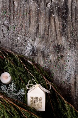 Christmas picture . Near coniferous branch is present. Christmas Eveの写真素材