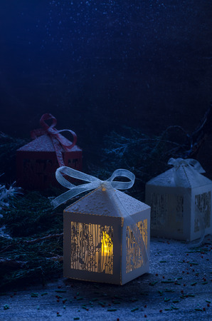 Christmas picture . Near coniferous branch is present. Christmas Eveの写真素材