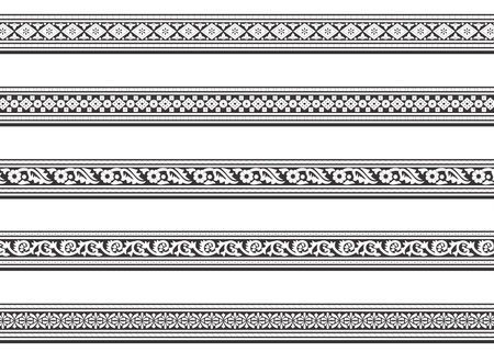 Set of decorative borders. Collection of borders in ethnic style. Vector illustration.のイラスト素材