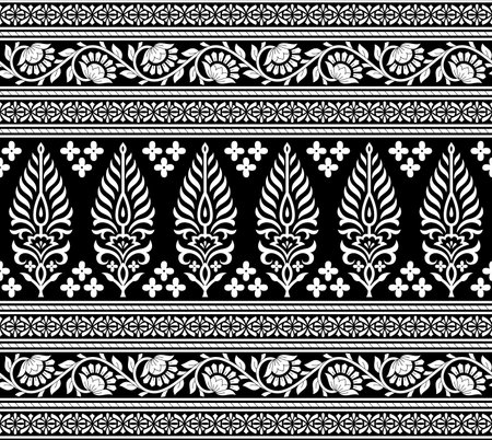 Seamless pattern with floral ornament. Vector illustration in black and white colors.のイラスト素材