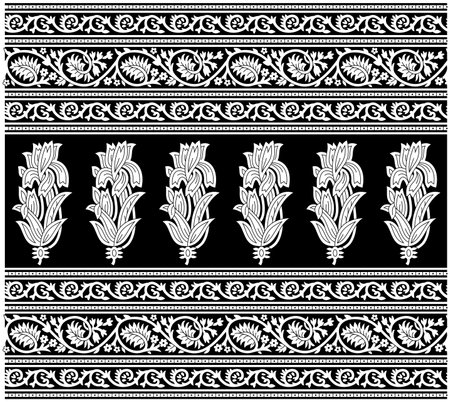 Set of black and white ornamental seamless borders. Vector illustration.のイラスト素材