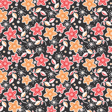 Seamless floral pattern with flowers and leaves. Vector illustration.のイラスト素材
