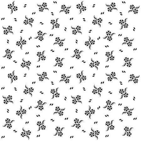 Black and white floral seamless pattern on white background. Vector illustration.のイラスト素材