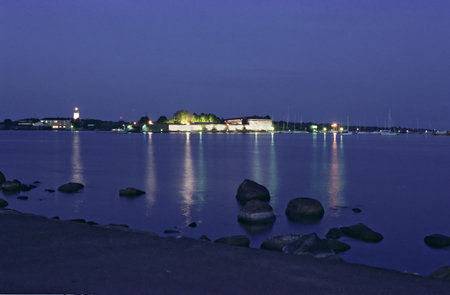 Fortress on island at night lightの写真素材