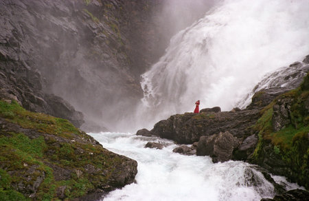 Norway. mountain falls in area Flomの写真素材