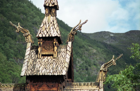 Detail of church. Very old wooden church in Norway.の写真素材
