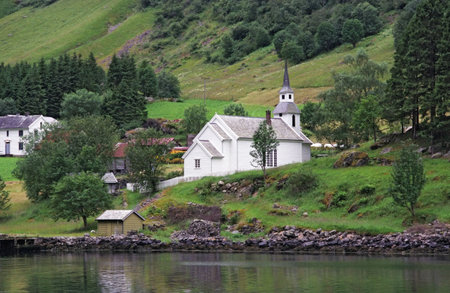 Norway. Church in fiordsの写真素材