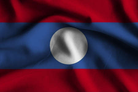 Flag of Laos. Flag has a detailed realistic fabric texture.の写真素材