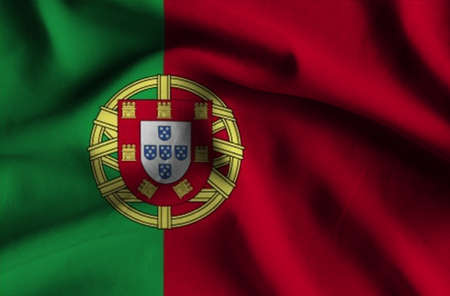 Flag of Portugal. Flag has a detailed realistic fabric texture.の写真素材