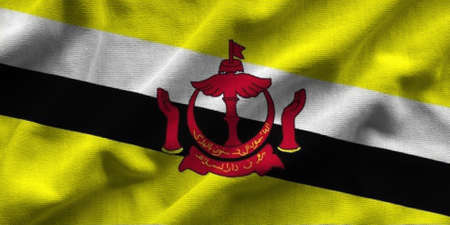 Flag of Brunei. Flag has a detailed realistic fabric texture.の写真素材