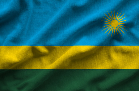 Flag of Rwanda. Flag has a detailed realistic fabric texture.の写真素材