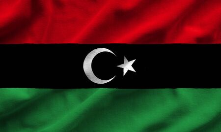 Flag of Libyan. Flag has a detailed realistic fabric texture.の写真素材