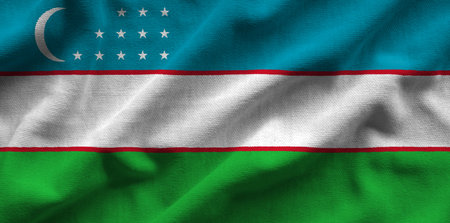 Flag of Uzbekistan. Flag has a detailed realistic fabric texture.の写真素材
