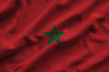 Flag of Morocco. Flag has a detailed realistic fabric texture.の写真素材