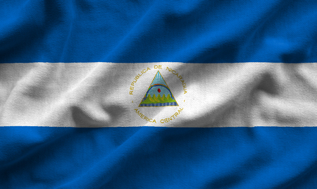 Flag of Nicaragua. Flag has a detailed realistic fabric texture.の写真素材