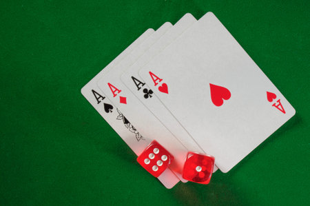 Ace and dice on the green background