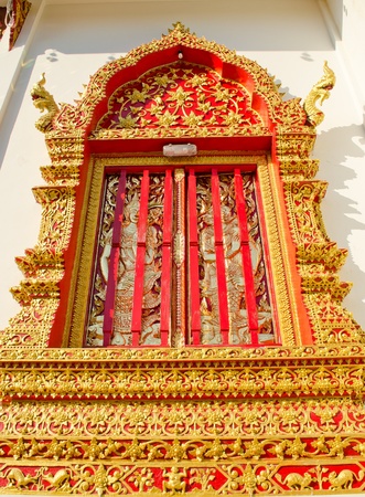 Thai Lanna style temple door in Wat Jedyod at Chiangmai, Thailand.の写真素材