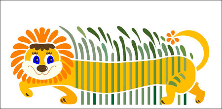 baby of the lion walking in the green grass.のイラスト素材