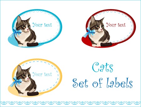  retro set of labels with  catのイラスト素材
