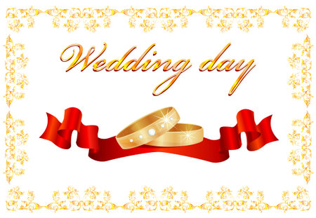 wedding card with rings and red ribbonのイラスト素材
