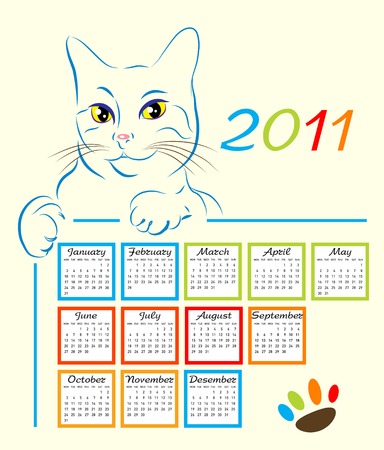 cat showing calendar design 2011のイラスト素材