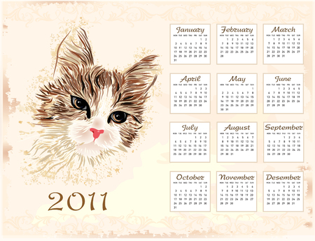 vintage  calendar 2011 with catのイラスト素材