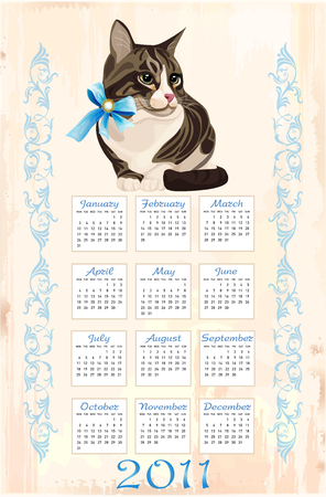 calendar 2011 with tabby cat のイラスト素材