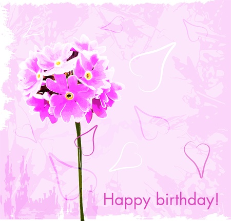 happy birthday card with pink flowersのイラスト素材