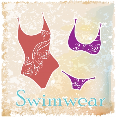 silhouettes of bikini with floral designのイラスト素材