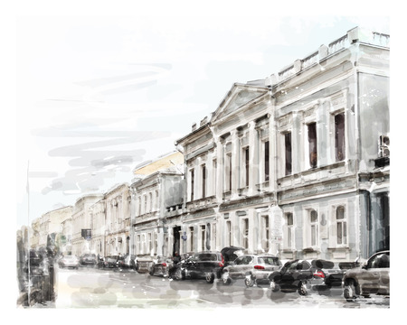 watercolor illustration of city scapeのイラスト素材