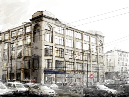 watercolor illustration of city scapeのイラスト素材