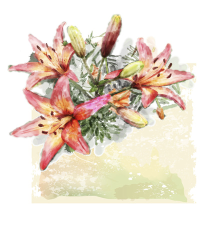 watercolor illustration of bouquet of liliesのイラスト素材