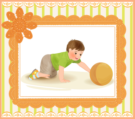 cute baby playing with ballのイラスト素材