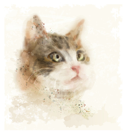 vintage hand drawn watercolor portrait of the catのイラスト素材