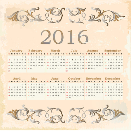 Calendar for 2016. Vintage style.のイラスト素材