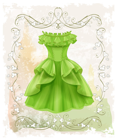 vintage label with green dressのイラスト素材
