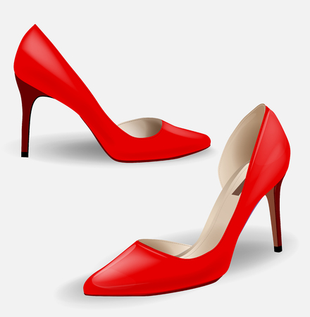 Fashion womens red high-heeled shoes. Pair of red high heeled shoes . Stylish girls footwear. High-heeled  elegant shoes for party. Shoes icon.のイラスト素材