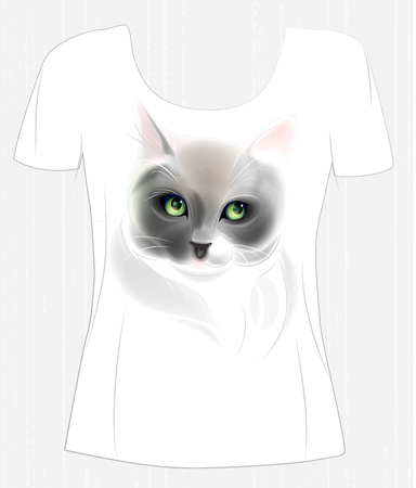 t-shirt design  with cute cat. Design for women's t-shirtのイラスト素材