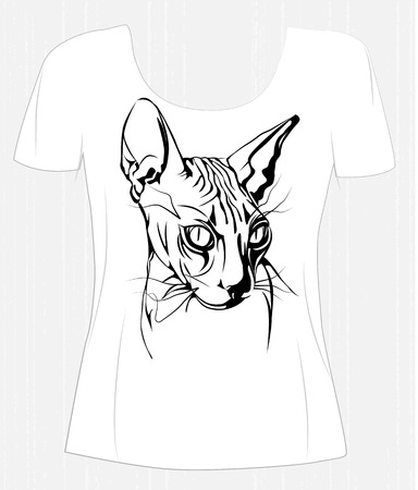 t-shirt design black-white graphic portrait of a sphinx cat.のイラスト素材