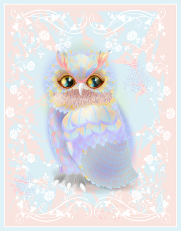 owl on the floral background のイラスト素材