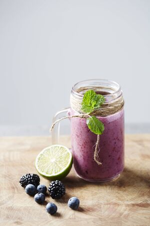 Jar of fresh homemade fruit smoothie,  studioの写真素材