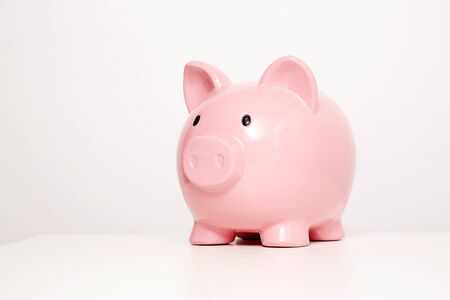 Large pink piggybank in studioの写真素材